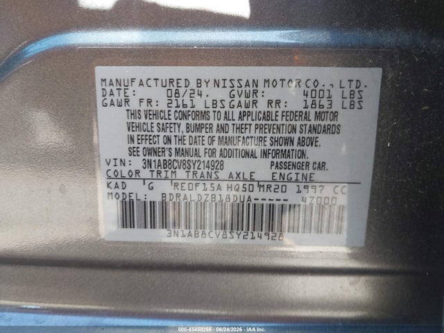Продаж на аукціоні авто 2025 Nissan Sentra Sv, vin: 3N1AB8CV8SY214928, номер лоту: 45458255