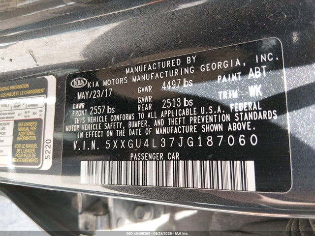 Продаж на аукціоні авто 2018 Kia Optima Ex, vin: 5XXGU4L37JG187060, номер лоту: 45458269
