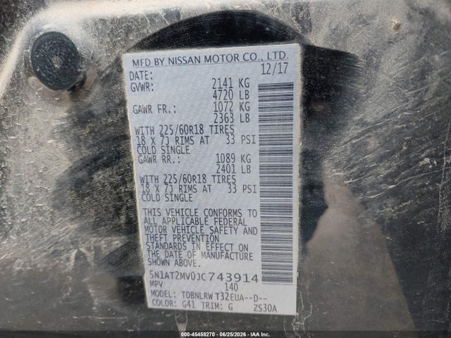 Продажа на аукционе авто 2018 Nissan Rogue Sl, vin: 5N1AT2MV0JC743914, номер лота: 45458270