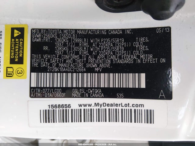 Aukcja sprzedaży 2013 Lexus Rx 350, vin: 2T2BK1BA4DC212664, numer aukcji: 45458306