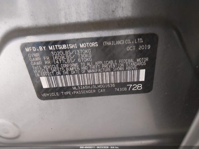 Продажа на аукционе авто 2020 Mitsubishi Mirage Le, vin: ML32A5HJ3LH001636, номер лота: 45458311