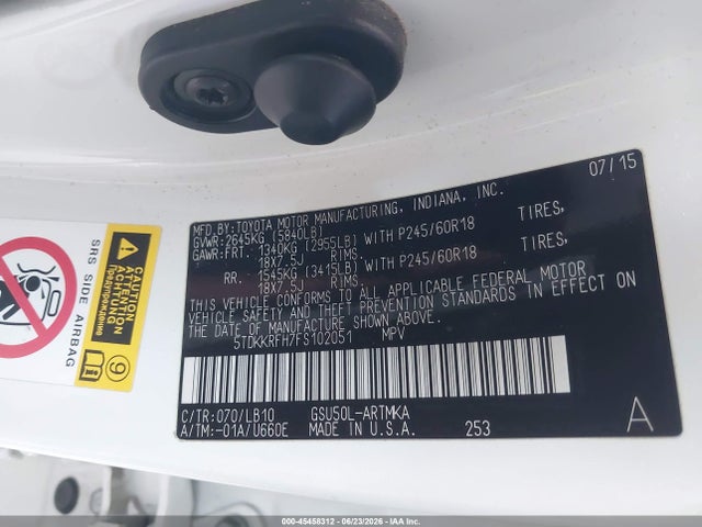 5TDKKRFH7FS102051 Toyota Highlander Xle V6