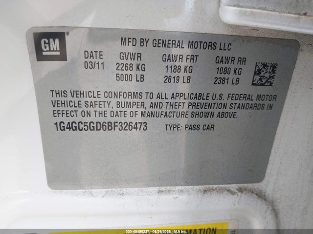 Продаж на аукціоні авто 2011 Buick Lacrosse Cxl, vin: 1G4GC5GD6BF326473, номер лоту: 45458337