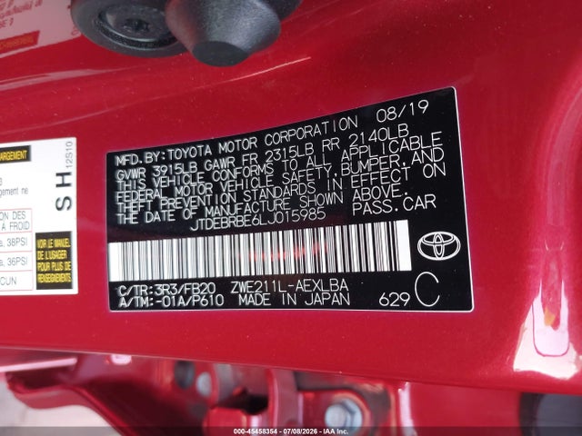 JTDEBRBE6LJ015985 Toyota Corolla Hybrid Le
