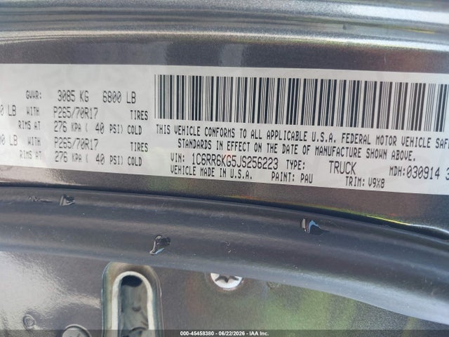 45458380 :رقم المزاد ، 1C6RR6KG5JS256223 vin ، 2018 Ram 1500 مزاد بيع