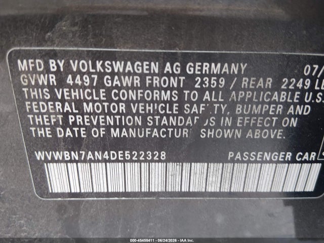 Aukcja sprzedaży 2013 Volkswagen Cc 2.0t Sport, vin: WVWBN7AN4DE522328, numer aukcji: 45458411