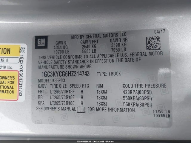 Chevrolet Silverado 3500hd Wt 2017 1GC3KYCG6HZ314743 Image 9