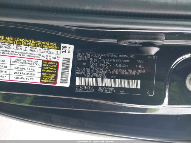 5TDDSKFC1NS065498 Toyota Sienna Xse