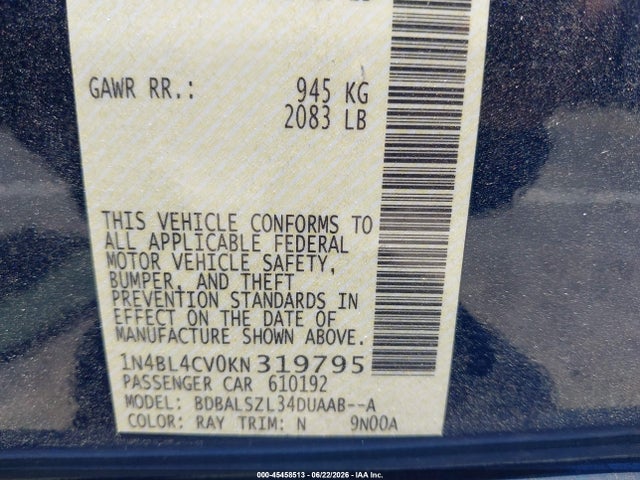 Nissan Altima 2.5 Sr 2019 1N4BL4CV0KN319795 Image 9