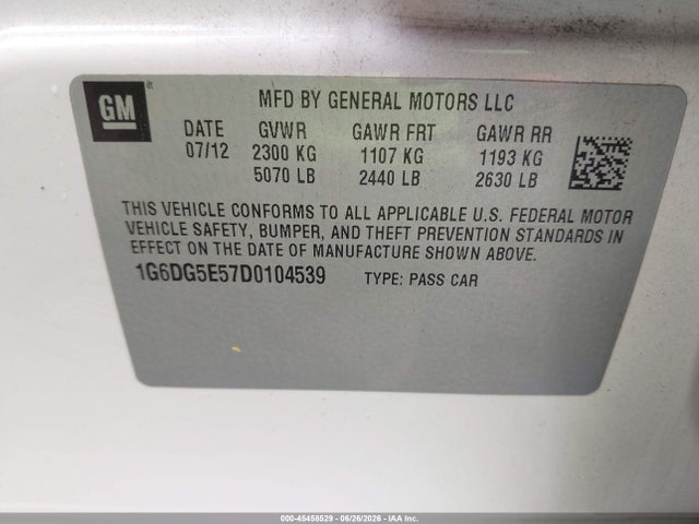 2013 Cadillac Cts Luxury მანქანა იყიდება აუქციონზე, vin: 1G6DG5E57D0104539, აუქციონის ნომერი: 45458529