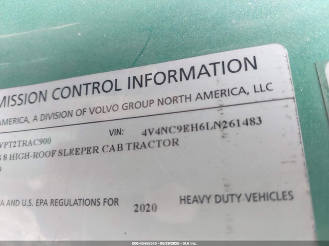 Продажа на аукционе авто 2020 Volvo Vnl, vin: 4V4NC9EH6LN261483, номер лота: 45458540