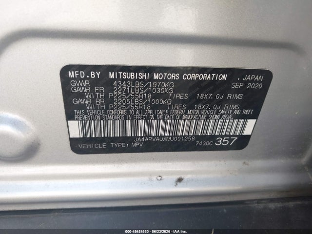Aukcja sprzedaży 2021 Mitsubishi Outlander Sport 2.0 Se 2wd, vin: JA4APVAUXMU001258, numer aukcji: 45458550