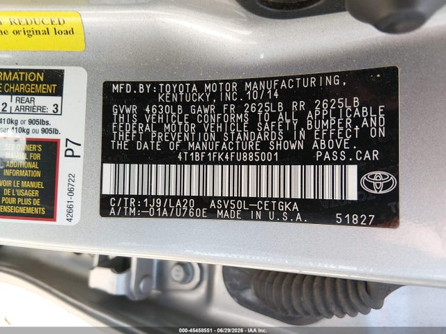 Toyota CAMRY XLE 2015 4T1BF1FK4FU885001 Image 9