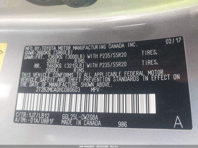 Продажа на аукционе авто 2017 Lexus Rx 350, vin: 2T2BZMCA0HC080603, номер лота: 45458552