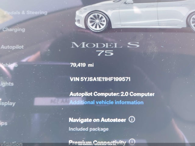 Продажа на аукционе авто 2017 Tesla Model S 60/75, vin: 5YJSA1E11HF199571, номер лота: 45458593