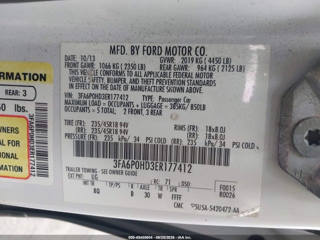 Ford FUSION SE 2014 3FA6P0HD3ER177412 Image 9