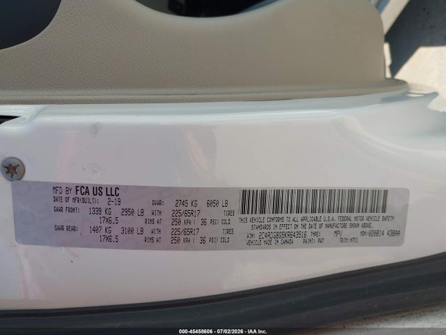 45458606 :رقم المزاد ، 2C4RDGBG5KR643516 vin ، 2019 Dodge Grand Caravan Se مزاد بيع