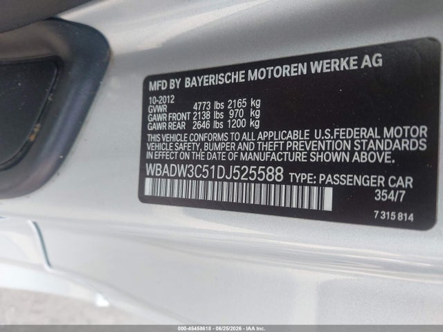 Продажа на аукционе авто 2013 Bmw 328i, vin: WBADW3C51DJ525588, номер лота: 45458618