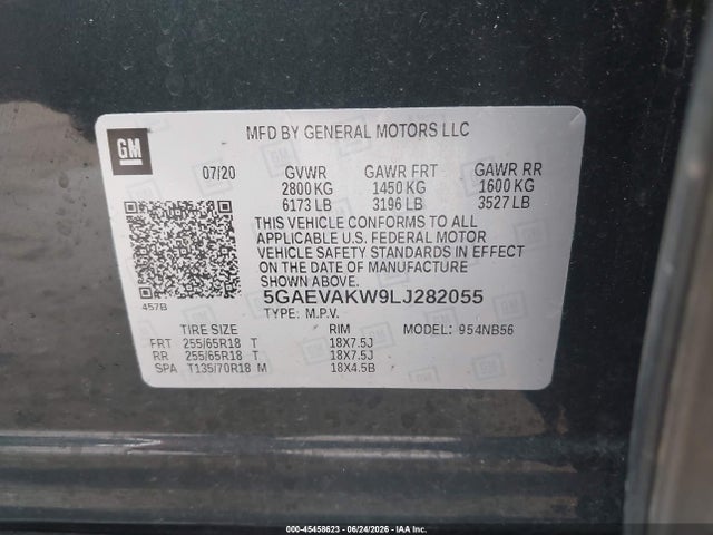 45458623 :رقم المزاد ، 5GAEVAKW9LJ282055 vin ، 2020 Buick Enclave Awd Essence مزاد بيع