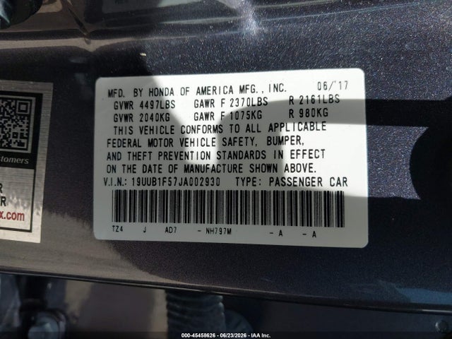 45458626 :رقم المزاد ، 19UUB1F57JA002930 vin ، 2018 Acura Tlx Tech Pkg مزاد بيع