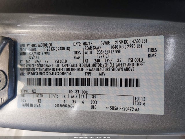 Ford ESCAPE SE 2018 1FMCU9GD0JUD08614 Image 9