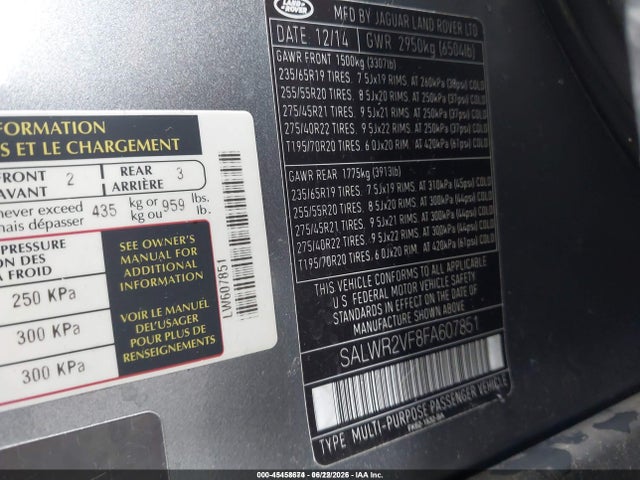Продаж на аукціоні авто 2015 Land Rover Range Rover Sport 3.0l V6 Supercharged Hse, vin: SALWR2VF8FA607851, номер лоту: 45458674