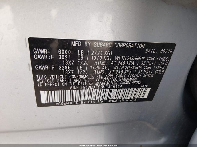Subaru Ascent Premium 2019 4S4WMAFD9K3426104 Image 9