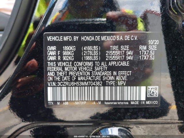Aukcja sprzedaży 2021 Honda Hr-v Awd Ex, vin: 3CZRU6H53MM704382, numer aukcji: 45458710