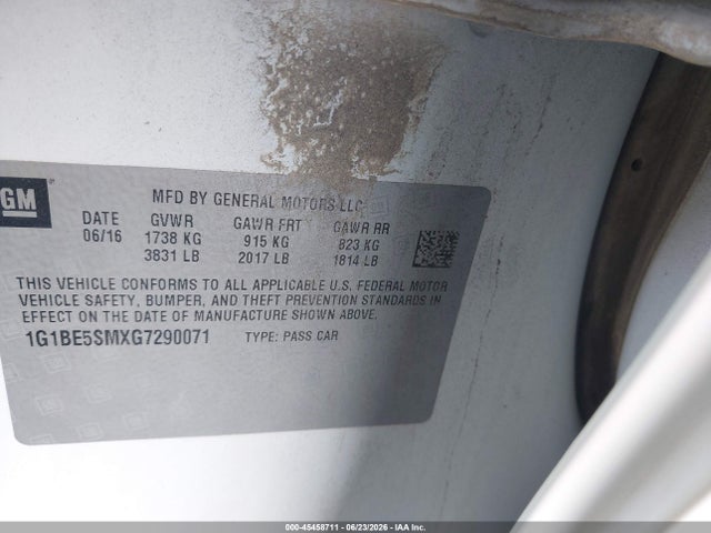 1G1BE5SMXG7290071 Chevrolet Cruze Lt Auto