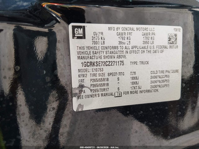 Продаж на аукціоні авто 2012 Chevrolet Silverado 1500 Lt, vin: 1GCRKSE72CZ271175, номер лоту: 45458721