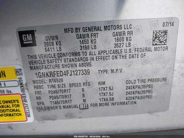 Chevrolet Traverse Ls 2015 1GNKRFED4FJ127339 Image 9