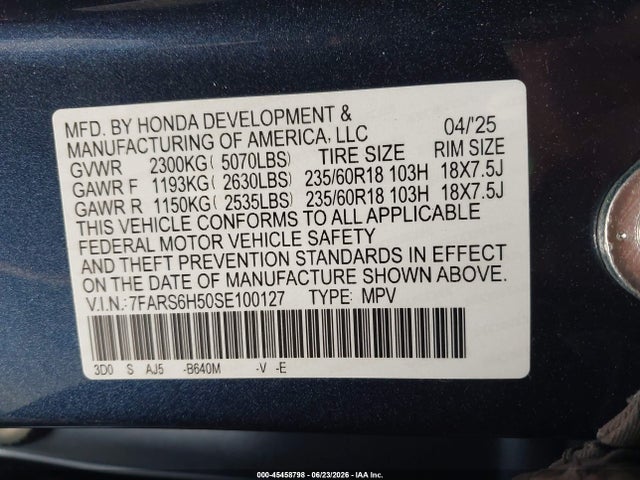 7FARS6H50SE100127 Honda Cr-v Hybrid Sport