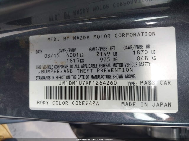 2015 Mazda Mazda3 I Sport მანქანა იყიდება აუქციონზე, vin: JM1BM1U7XF1264260, აუქციონის ნომერი: 45458833