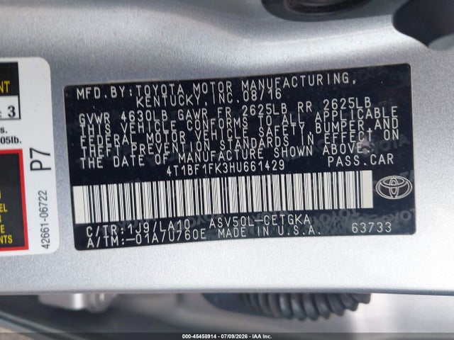 Toyota CAMRY XLE 2017 4T1BF1FK3HU661429 Image 9