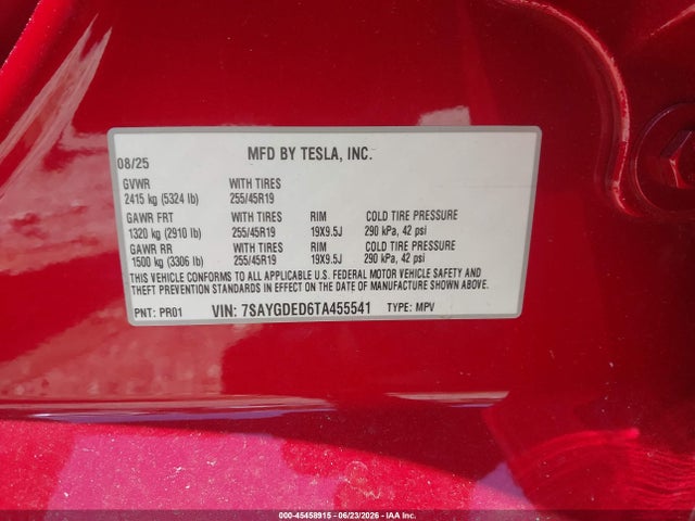 Tesla Model Y 2026 7SAYGDED6TA455541 Image 9
