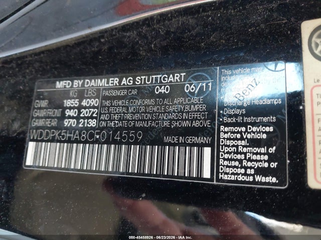 45458926 :رقم المزاد ، WDDPK5HA8CF014559 vin ، 2012 Mercedes-benz Slk 350 مزاد بيع