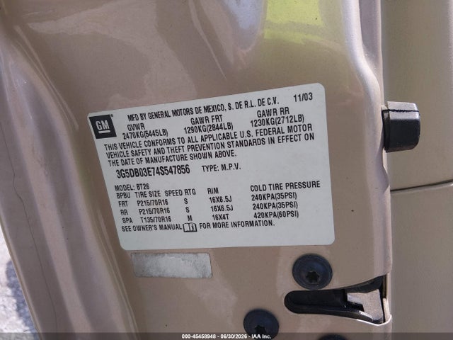 Aukcja sprzedaży 2004 Buick Rendezvous Cx, vin: 3G5DB03E74S547856, numer aukcji: 45458948