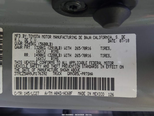 3TMCZ5AN9JM176392 Toyota Tacoma Trd Off Road