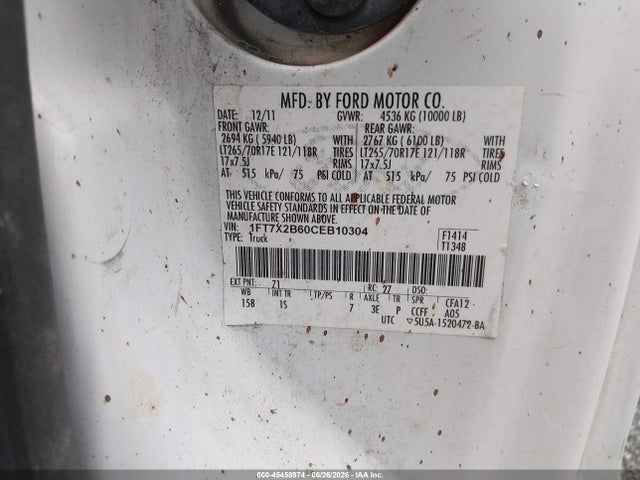 2012 Ford Super Duty F-250 Srw Lariat/xl/xlt მანქანა იყიდება აუქციონზე, vin: 1FT7X2B60CEB10304, აუქციონის ნომერი: 45458974