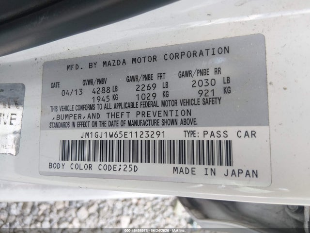 2014 Mazda Mazda6 I Grand Touring მანქანა იყიდება აუქციონზე, vin: JM1GJ1W65E1123291, აუქციონის ნომერი: 45458978