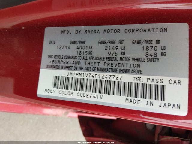 Aukcja sprzedaży 2015 Mazda Mazda3, vin: JM1BM1V74F1247727, numer aukcji: 45459015