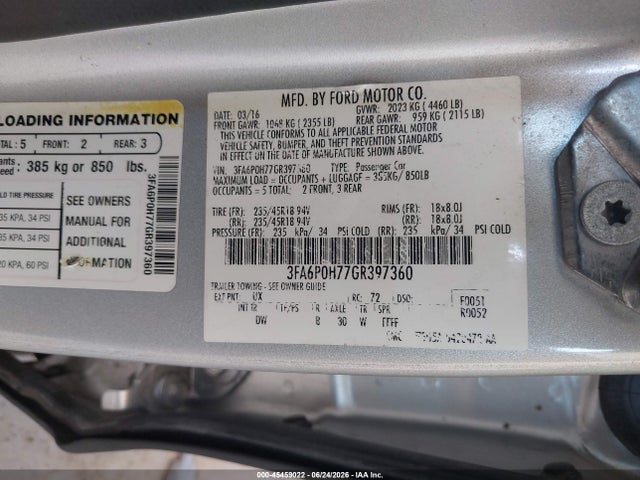 3FA6P0H77GR397360 Ford FUSION SE