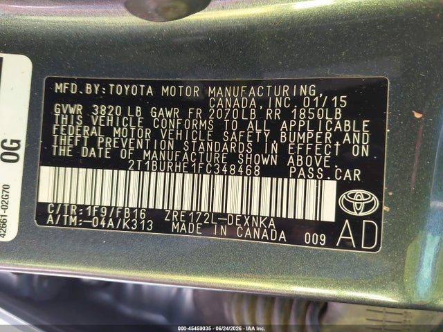 Toyota Corolla Le Plus 2015 2T1BURHE1FC348468 Image 9