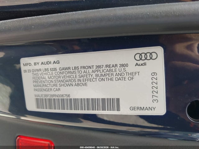 Продаж на аукціоні авто 2024 Audi A6 Premium Plus 45 Tfsi Quattro S Tronic, vin: WAUE3BF28RN006756, номер лоту: 45459040