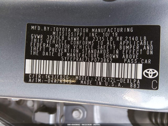 Toyota COROLLA LE 2020 5YFEPRAE7LP073862 Image 9
