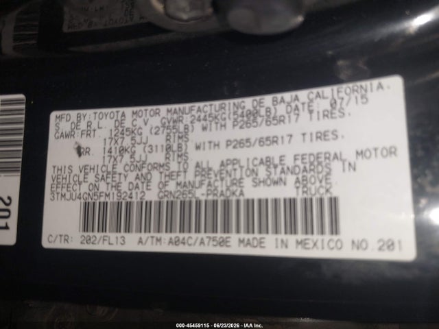 3TMJU4GN5FM192412 Toyota Tacoma Prerunner V6