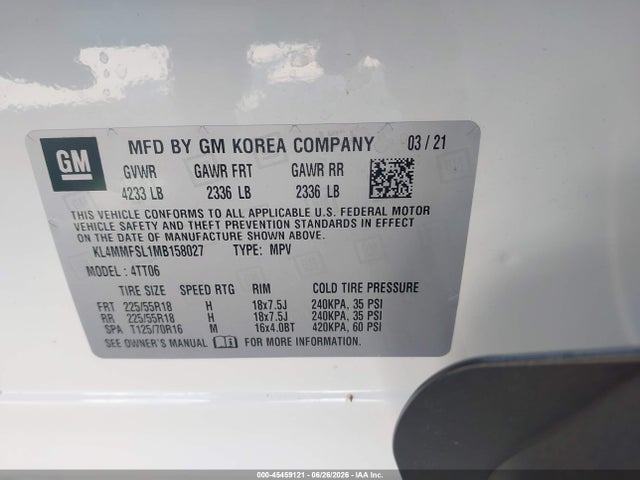 45459121 :رقم المزاد ، KL4MMFSL1MB158027 vin ، 2021 Buick Encore Gx Fwd Essence مزاد بيع