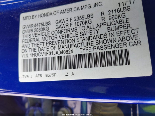 1HGCV1F31JA040624 Honda Accord Sport