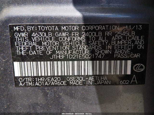Продажа на аукционе авто 2014 Lexus Is 250, vin: JTHBF1D21E5021747, номер лота: 45459229