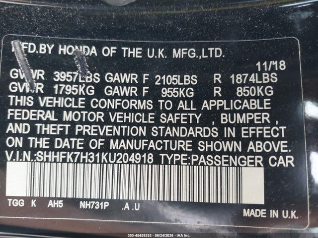 Honda Civic Lx 2019 SHHFK7H31KU204918 Image 9